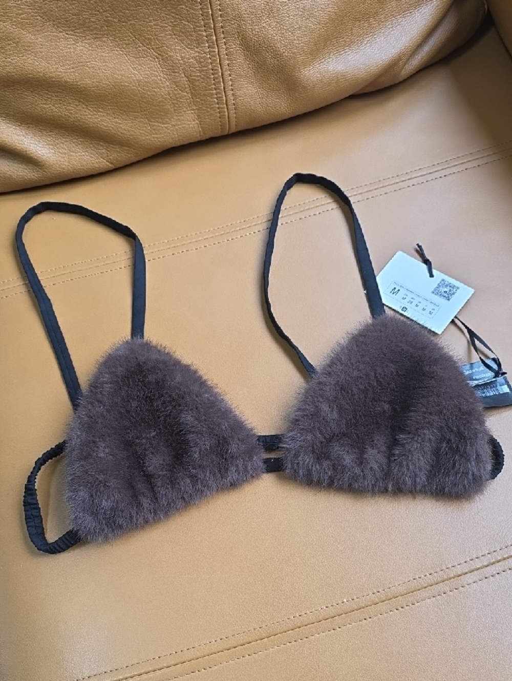 Zara Brown Faux-Fur Triangle Bralette